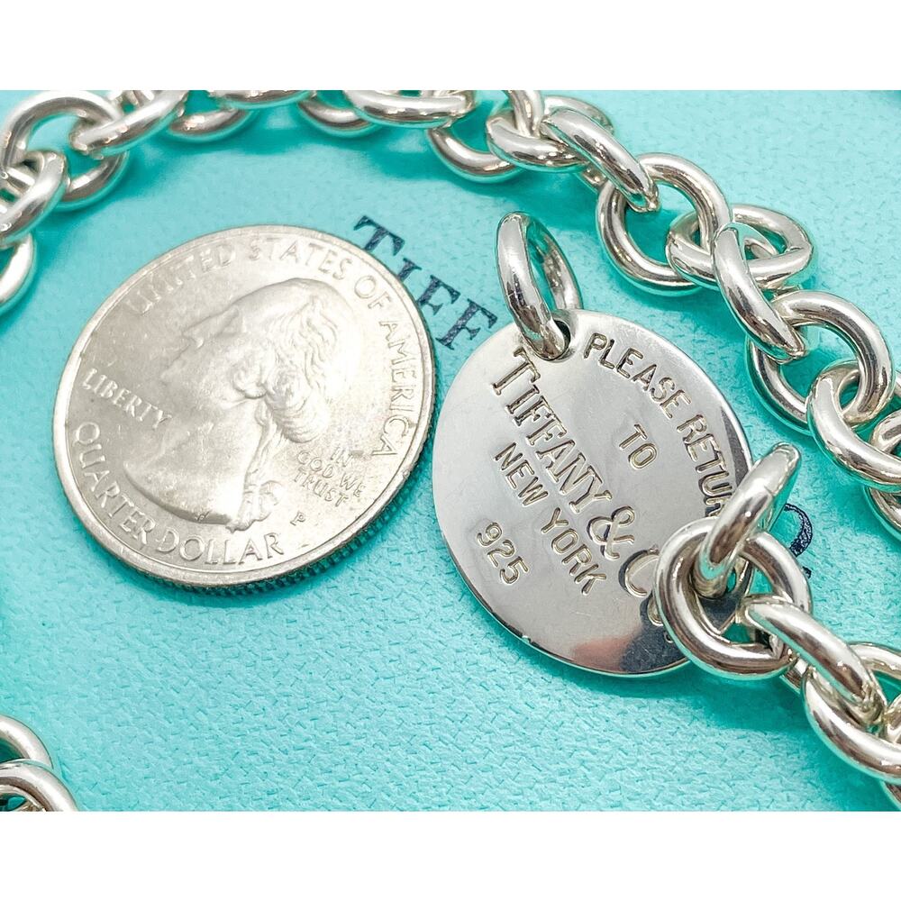 Tiffany & Co. Return To Sterling Silver Oval Tag Choker Pendant Necklace 15" - Picture 6 of 11